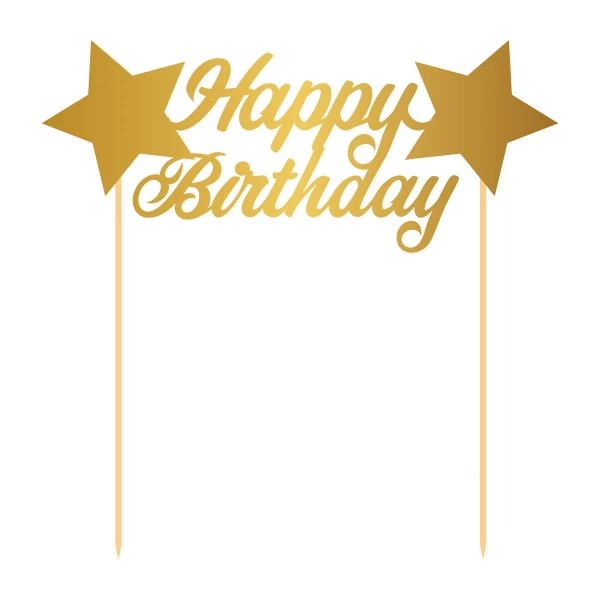 GOLD HAPPY BIRTHDAY CAKE DECORATION - 17CM