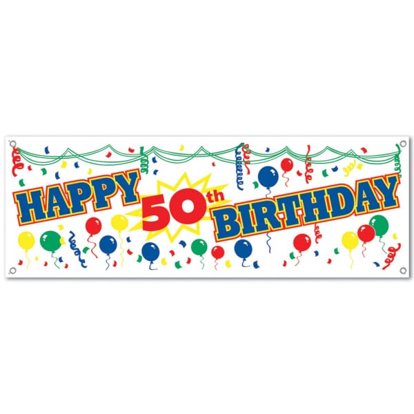 LARGE HAPPY 50TH BIRTHDAY COLOURFUL PARTY BANNER 1.5M X 53CM