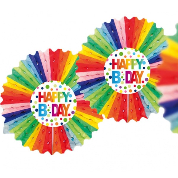 HAPPY BIRTHDAY COLOURFUL POLKADOT HONEYCOMB FAN - 45CM