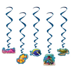5 X UNDER THE SEA FISHES FOIL HANGING WHIRLS - 86CM - 98CM