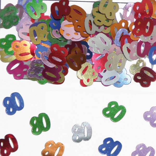 80TH BIRTHDAY MULTICOLOURED METALLIC TABLE CONFETTI - 14G