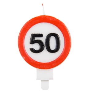 50TH BIRTHDAY CANDLE TRAFFIC SIGN - 8CM