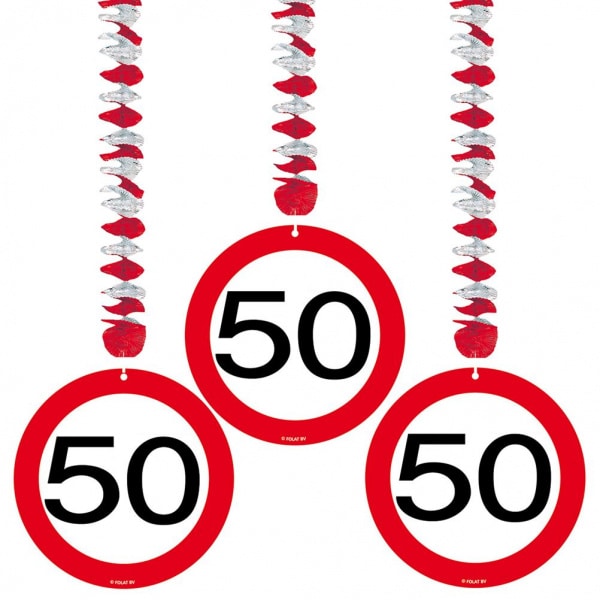 3 X 50TH BIRTHDAY PARTY TRAFFIC SIGN HANGING DECORATIONS