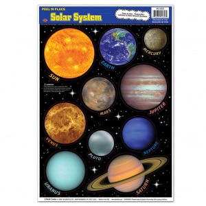 SOLAR SYSTEM PLANETS PEEL N PLACE DECORATIONS - 31CM - 43CM