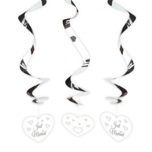 3 X WEDDING JUST MARRIED HEARTS HANGING WHIRLS