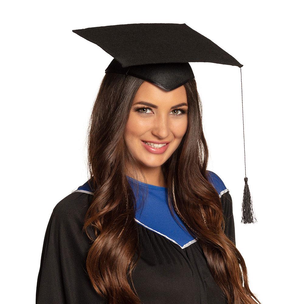 education, graduation and people concept - happy graduate student woman in  mortarboard and bachelor gown showing hand heart gesture over white  background Stock Photo | Adobe Stock