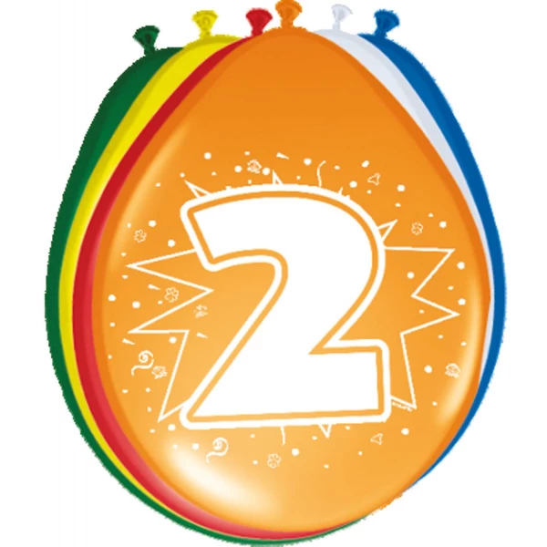 8 X 2ND BIRTHDAY ASSORTED COLOUR DELUXE PARTY BALLOONS - 30CM