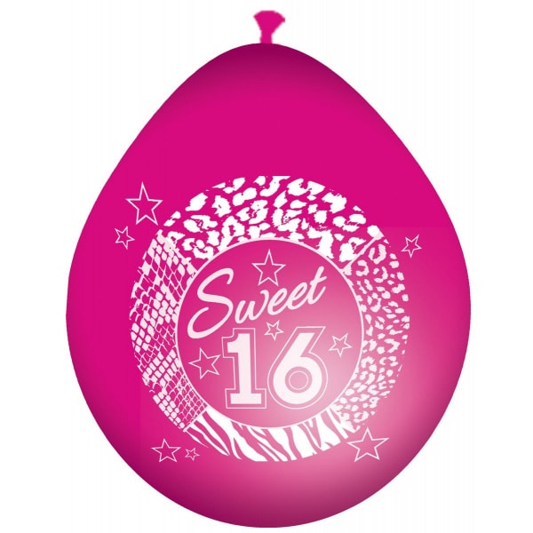 8 X SWEET 16 PINK DELUXE PARTY BALLOONS - 30CM