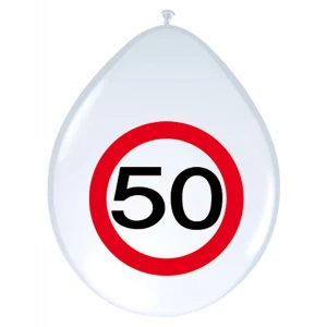 8 X 50TH BIRTHDAY TRAFFIC SIGN PARTY BALLOONS - 30CM