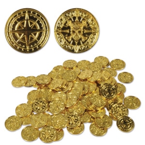 100 X GOLD PIRATE COINS PARTY DECORATION - 3.8CM