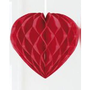 RED HONEYCOMB HEART HANGING DECORATION - 30CM