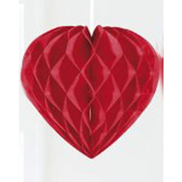 RED HONEYCOMB HEART HANGING DECORATION - 30CM