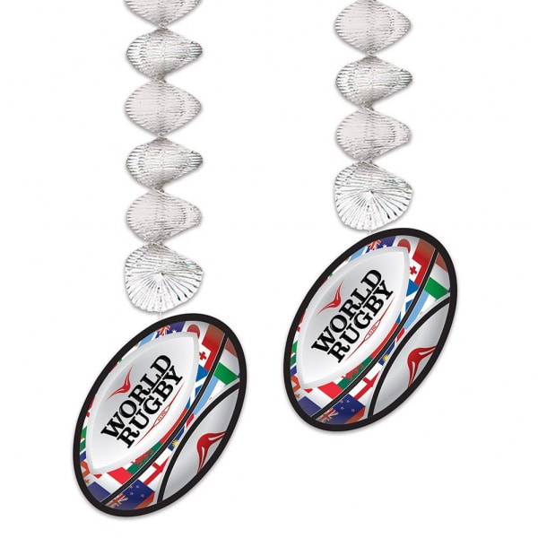 2 X RUGBY BALL PARTY HANGING DECORATIONS - 76CM