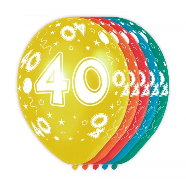5 X 40TH BIRTHDAY ASSORTED COLOUR DELUXE PARTY BALLOONS - 30CM