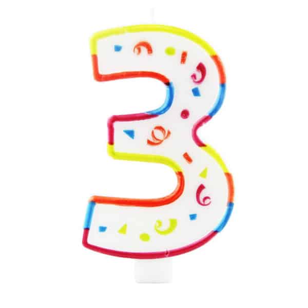 XL NUMBER 3 MULTICOLOURED BIRTHDAY CANDLE