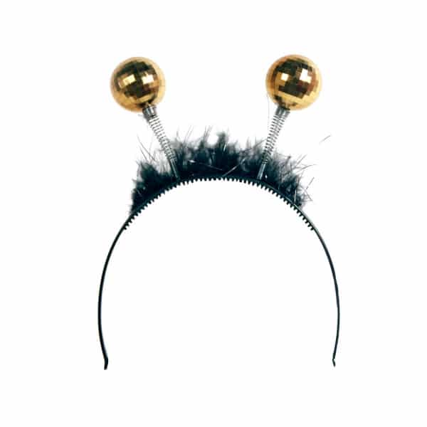 1970'S DISCO BALL HEADBAND BOPPERS WITH BLACK FUR & GLITTER