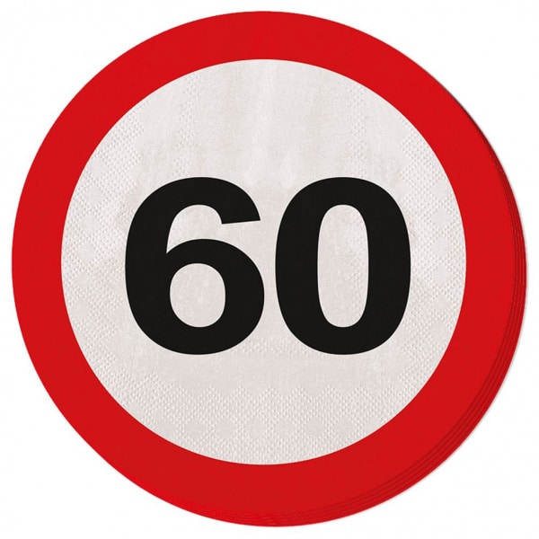 20 X 60TH BIRTHDAY TRAFFIC SIGN PARTY NAPKINS - 33CM