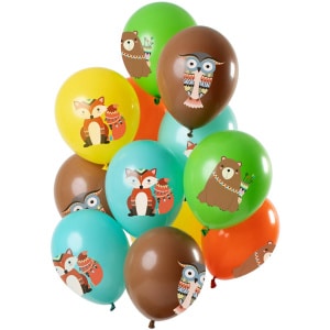 12 X DELUXE WOODLAND CREATURES MULTICOLOURED PARTY BALLOONS - 30CM