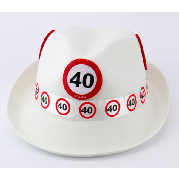 40TH BIRTHDAY TRAFFIC SIGN WHITE TRILBY HAT