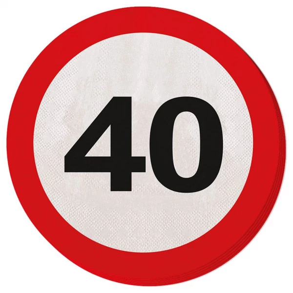 20 X 40TH BIRTHDAY TRAFFIC SIGN PARTY NAPKINS - 33CM