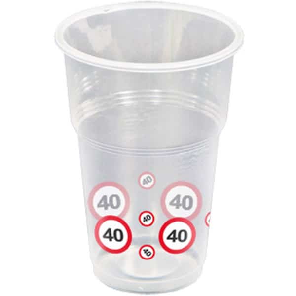 10 X 40TH BIRTHDAY TRAFFIC SIGN PARTY CUPS - 250ML