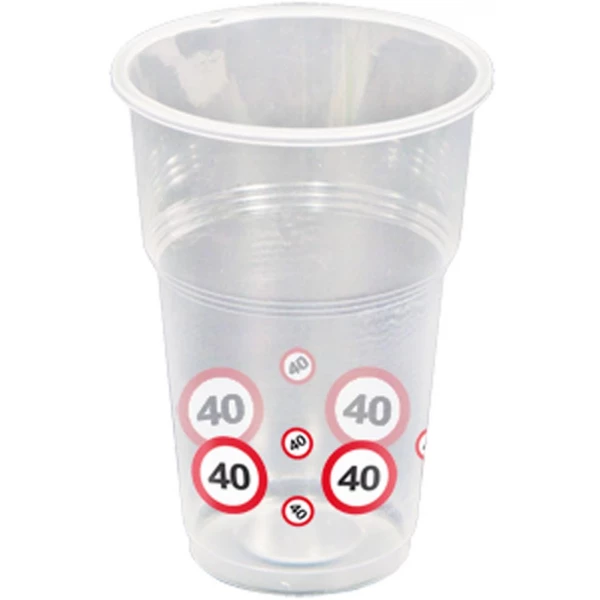 10 X 40TH BIRTHDAY TRAFFIC SIGN PARTY CUPS - 250ML