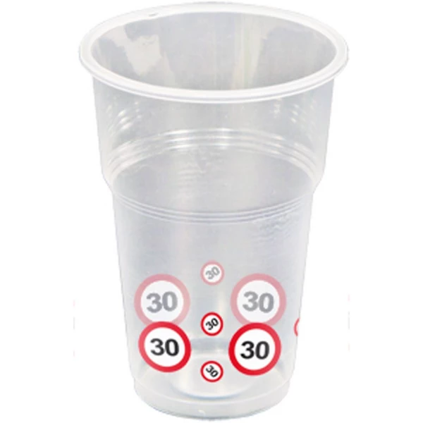 10 X 30TH BIRTHDAY TRAFFIC SIGN PARTY CUPS - 250ML