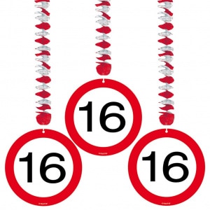 3 X 16TH BIRTHDAY PARTY TRAFFIC SIGN HANGING DECORATIONS