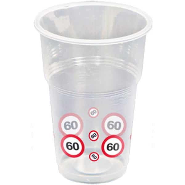 10 X 60TH BIRTHDAY TRAFFIC SIGN PARTY CUPS - 250ML