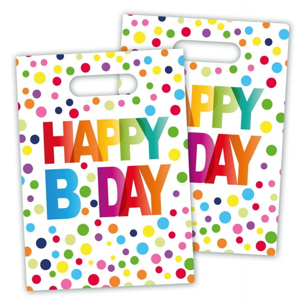 8 X HAPPY BIRTHDAY COLOURFUL POLKADOT PARTY / LOOT BAGS - 29CM