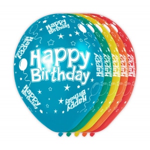 5 X HAPPY BIRTHDAY ASSORTED COLOUR DELUXE PARTY BALLOONS - 30CM
