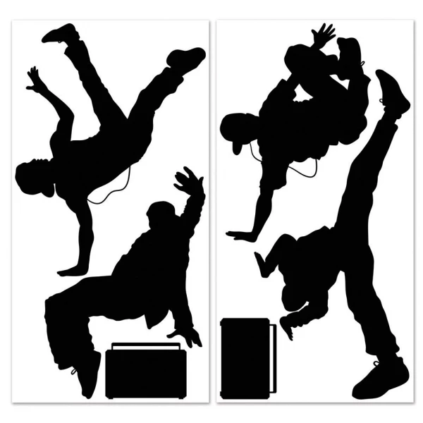 6 X BREAK DANCERS SILHOUETTE CUTOUT DECORATIONS - 35CM - 1.3M
