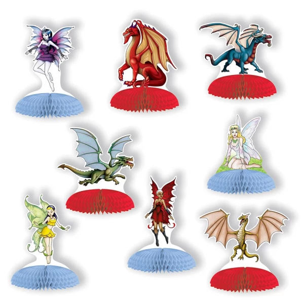 8 X FAIRIES AND DRAGONS FANTASY MINI TABLE DECORATIONS - 10CM - 12CM