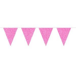 GLITTER HOT PINK SHINY TRIANGLE PARTY BUNTING - 6M