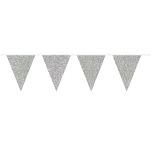 GLITTER SILVER SHINY TRIANGLE PARTY BUNTING - 6M