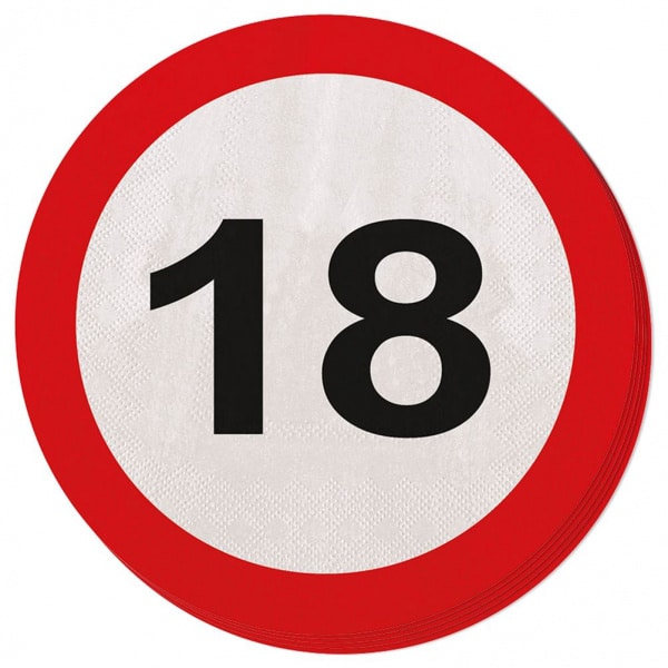 20 X 18TH BIRTHDAY TRAFFIC SIGN PARTY NAPKINS - 33CM