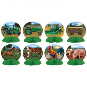 8 X FARM ANIMALS & TRACTORS MINI TABLE DECORATIONS - 10CM