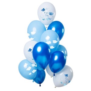 12 X DELUXE BABY SHOWER "IT'S A BOY" BLUE PARTY BALLOONS - 30CM