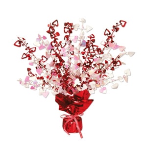 RED & OPAL HEART VALENTINE'S SPRAY FOIL TABLE DECORATION - 38CM