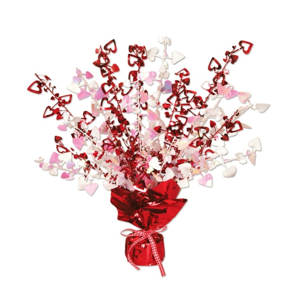 RED & OPAL HEART VALENTINE'S SPRAY FOIL TABLE DECORATION - 38CM
