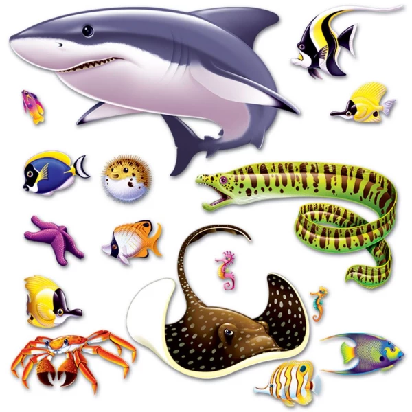 16 X UNDER THE SEA MARINE LIFE SCENE SETTER DECORATIONS - 15CM - 1.3M
