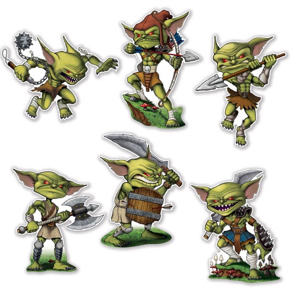 6 X GOBLIN FANATSY CUTOUT DECORATIONS - 31CM - 36CM