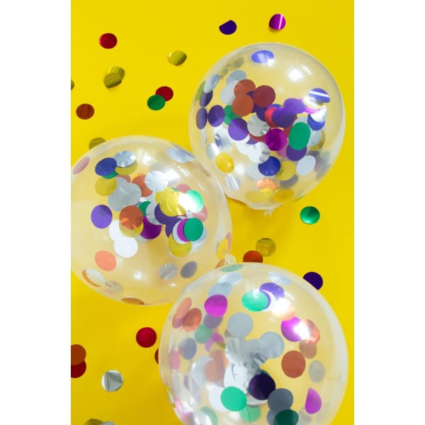 4 X MULTICOLOURED CONFETTI FILLED PARTY BALLOONS - 30CM