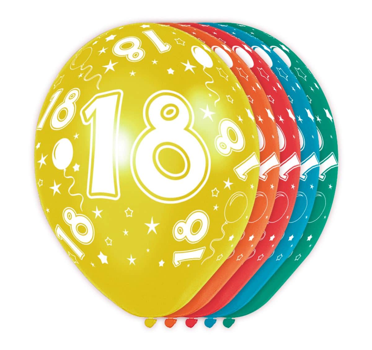 5 X 18th Birthday Assorted Colour Deluxe Party Balloons 18th Birthday