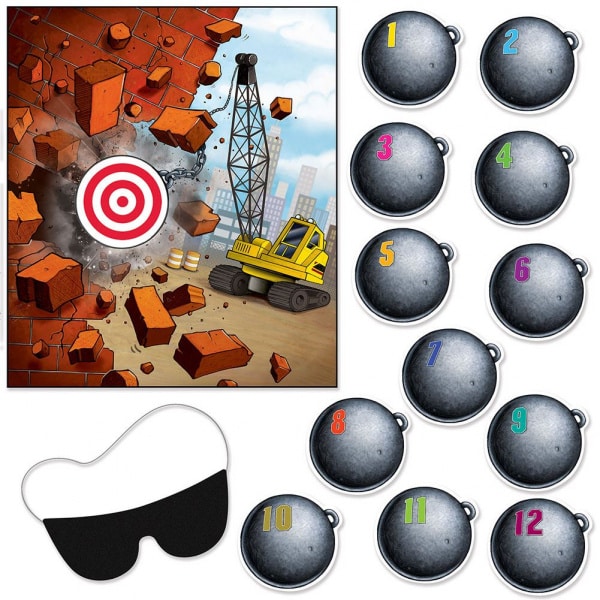 PIN THE WRECKING BALL ON THE CRANE PARTY GAME - 48CM X 42CM