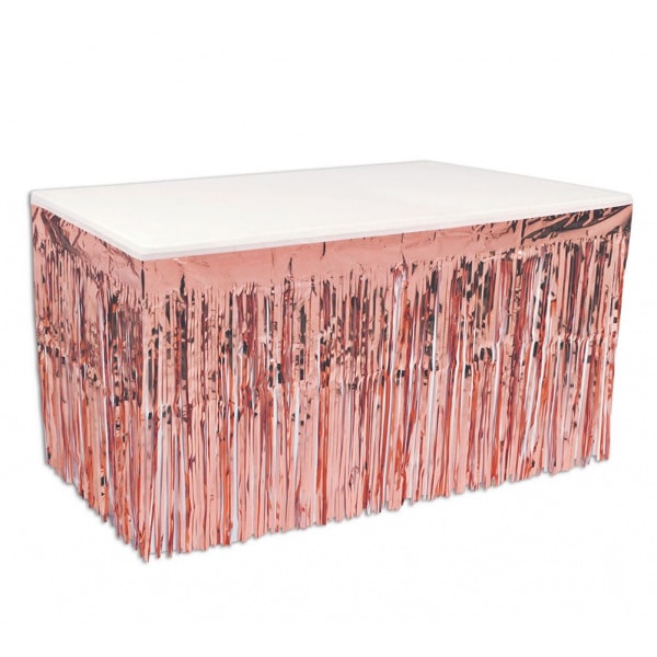 ROSE GOLD METALLIC FRINGED PARTY TABLE SKIRT - 4.26M X 76CM