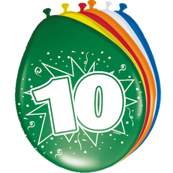 8 X 10TH BIRTHDAY ASSORTED COLOUR DELUXE PARTY BALLOONS - 30CM