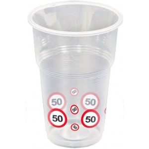 10 X 50TH BIRTHDAY TRAFFIC SIGN PARTY CUPS - 250ML