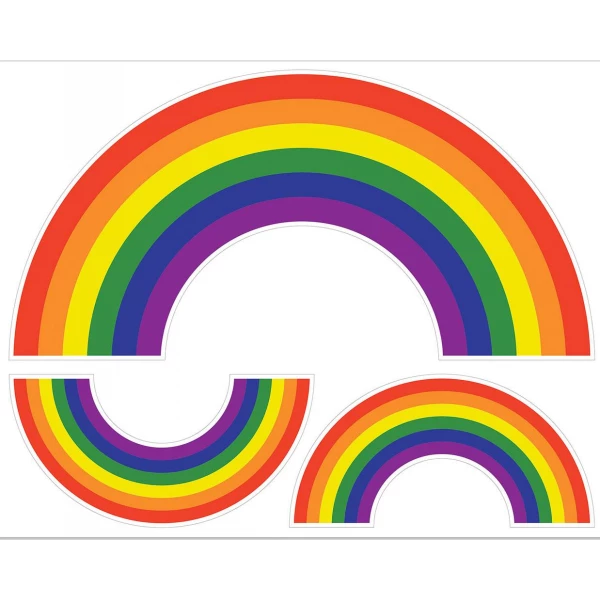 3 X RAINBOW PEEL 'N' PLACE DECORATIONS - 9CM - 37CM
