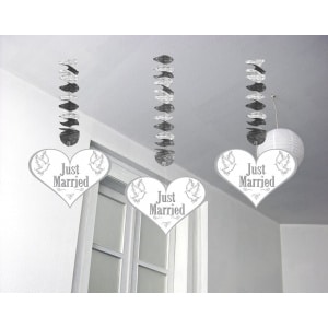 3 X WEDDING JUST MARRIED DOVES HANGING DECORATIONS